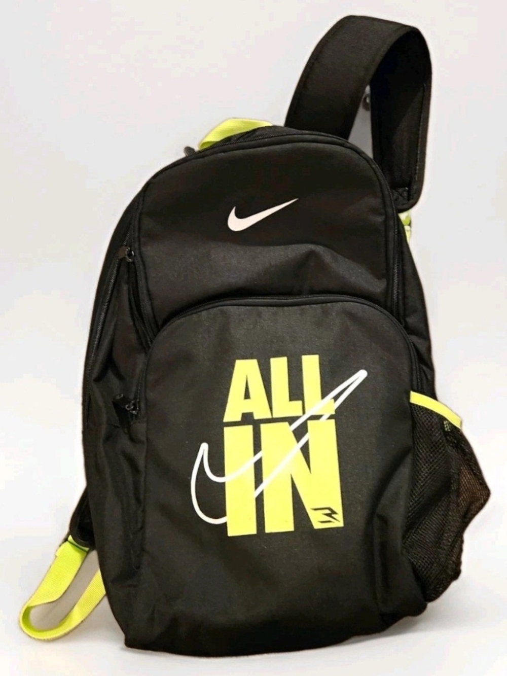 Nike Black & Neon Yellow Men’s Sling Backpack with 'ALL IN' Graphic